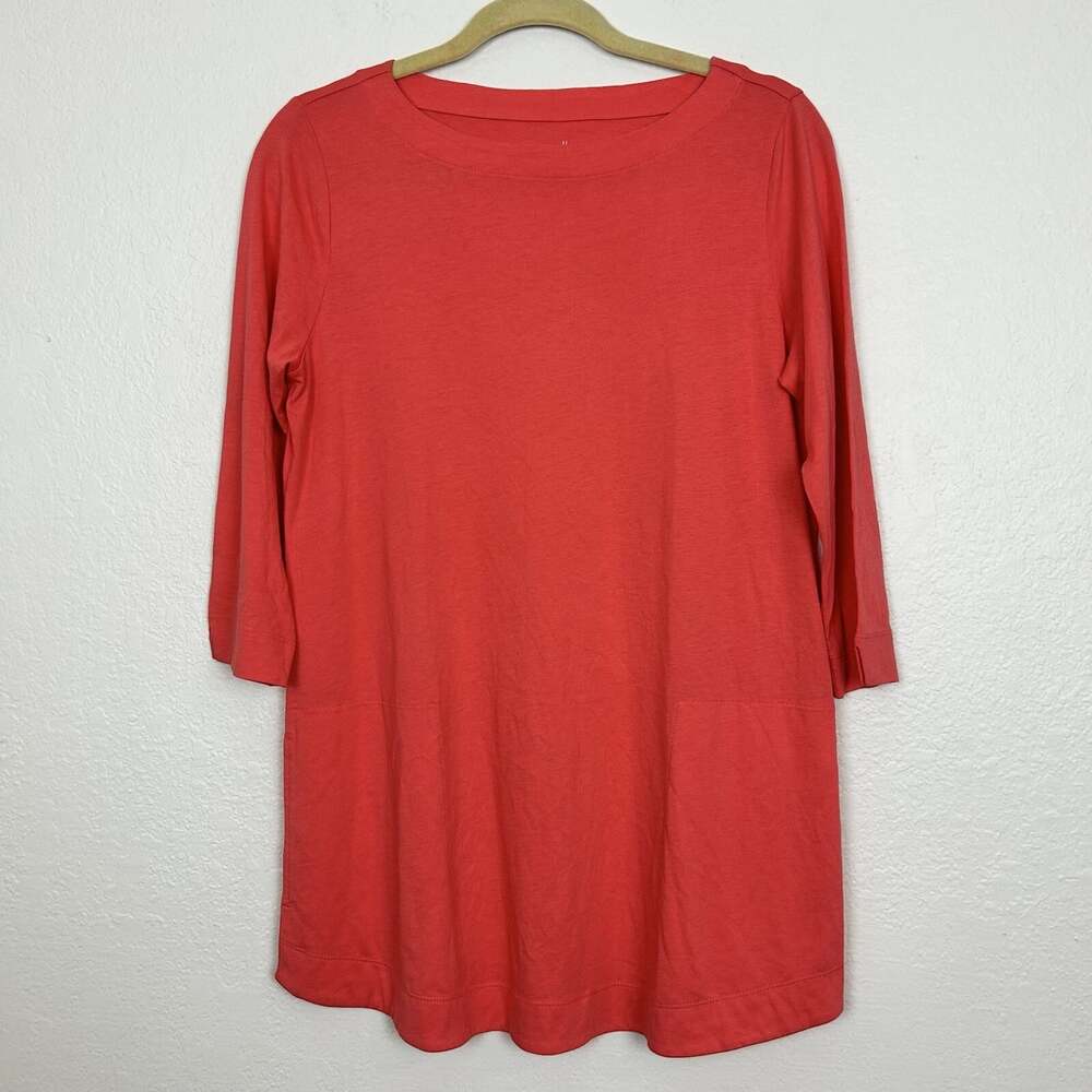 J Jill Pure Jill Top Small Coral A-Line Tunic 3/4 Sleeve Shirt Pullover Pockets